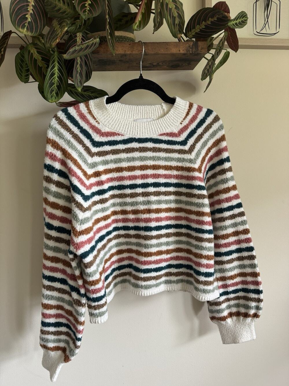 Pink Rose Multicolor Striped Cropped Crewneck Sweater‎ Medium